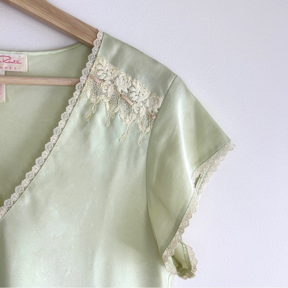 Vintage Oscar De La Renta Green Lace Night Gown - Picture 4 of 7